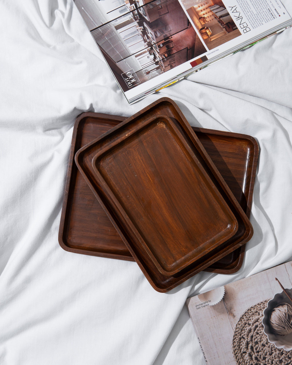 Dark wooden dish - Set of 3