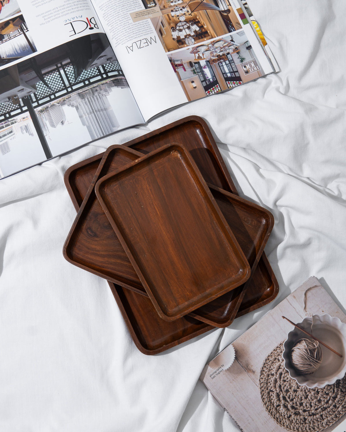 Dark wooden dish - Set of 3