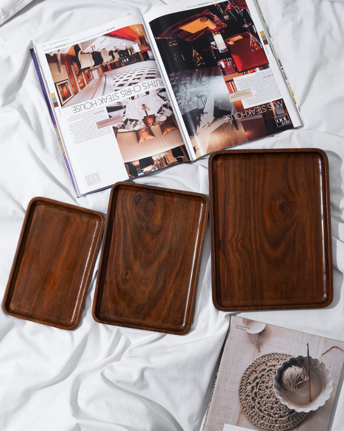 Dark wooden dish - Set of 3