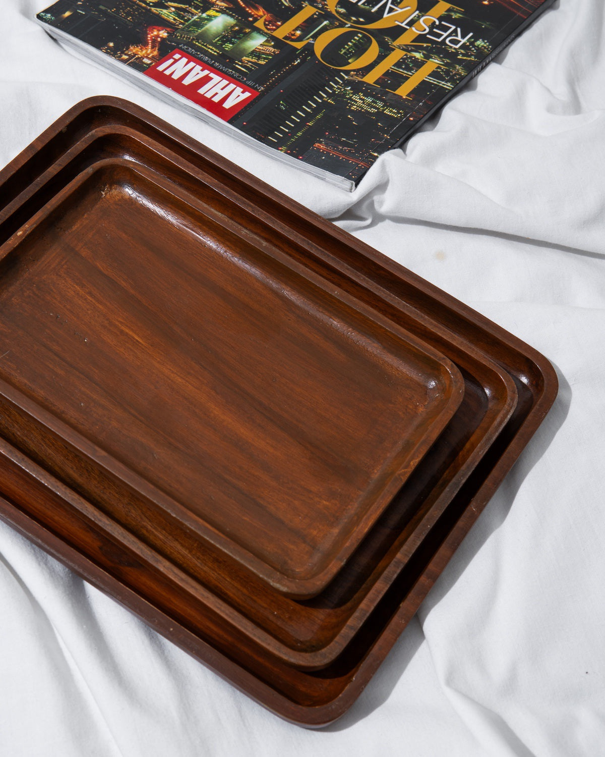 Dark wooden dish - Set of 3