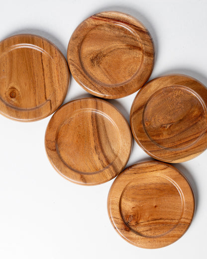 Round wooden coaster sets