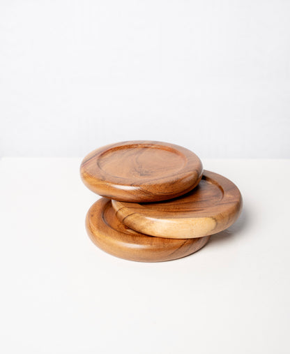 Round wooden coaster sets