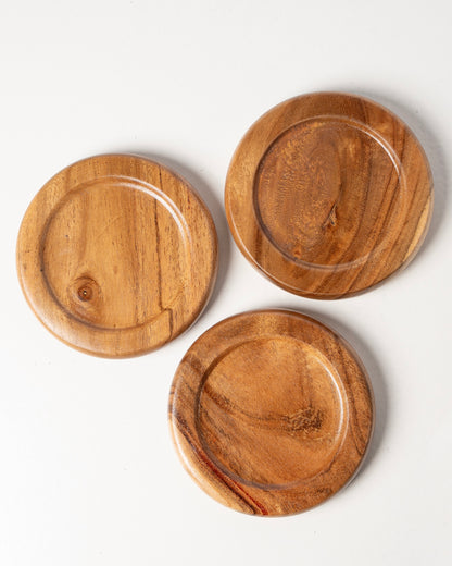 Round wooden coaster sets