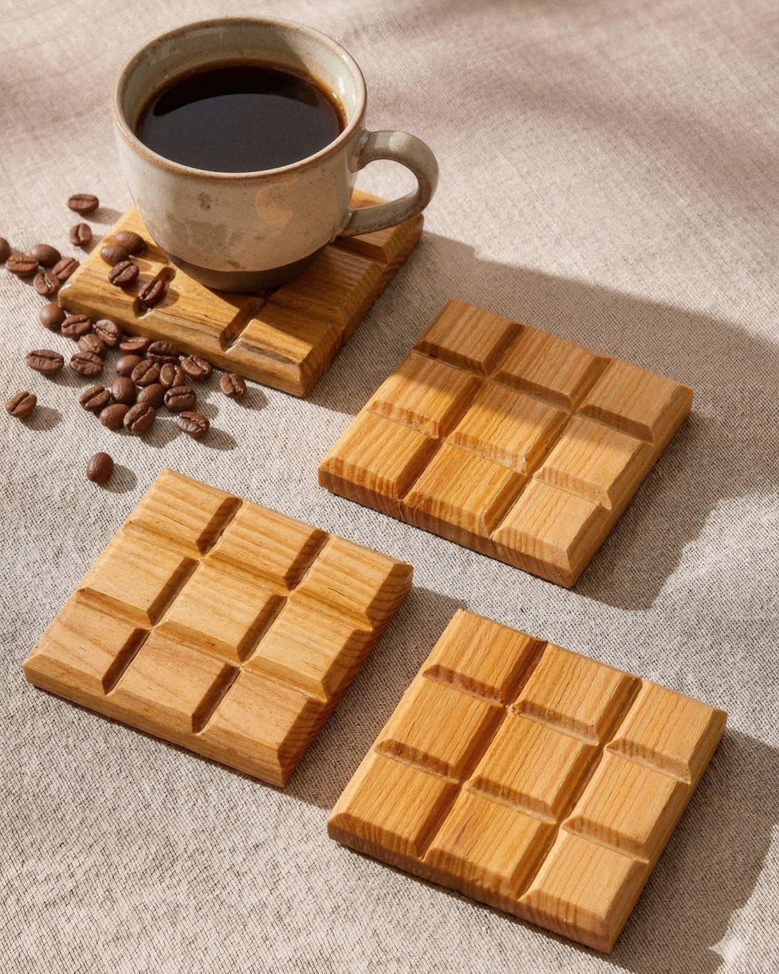 Choco Block wooden Coasters - Set of 4
