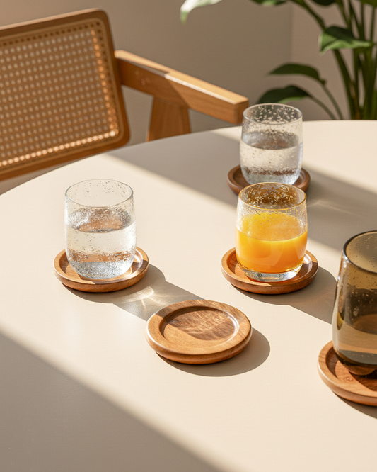 Round wooden coaster sets