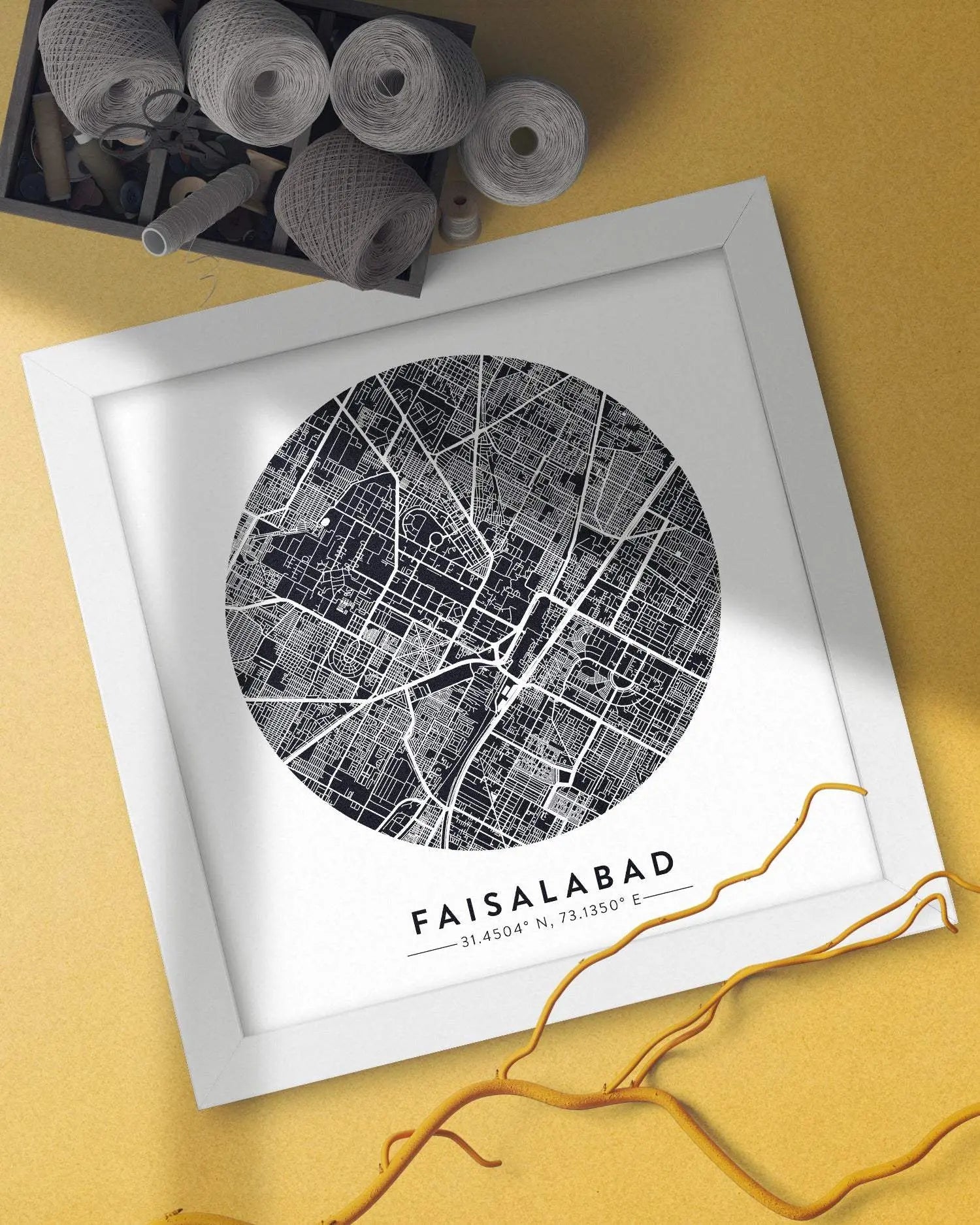 Map of Faisalabad - White square Mytype.store