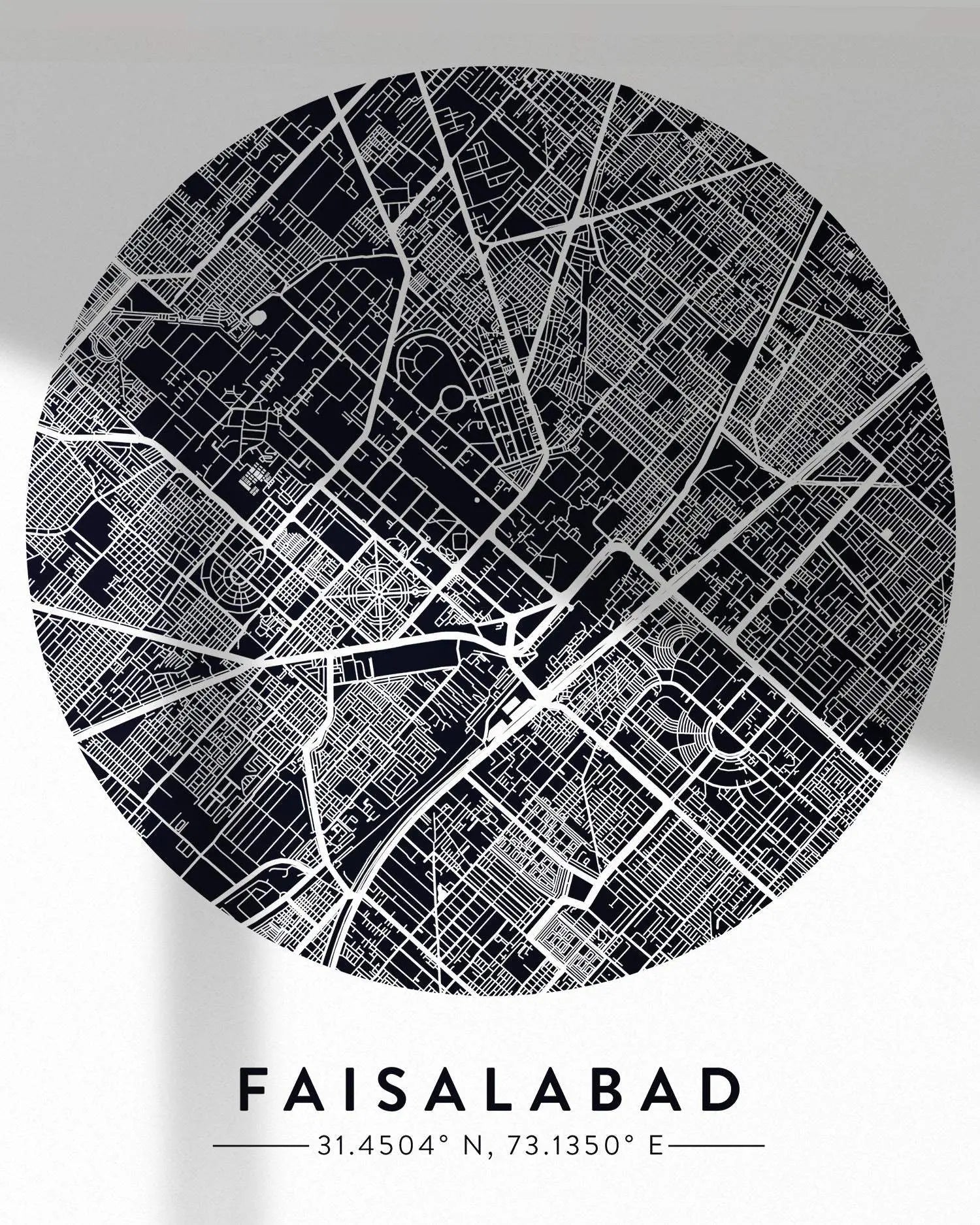 Map of Faisalabad - White square Mytype.store