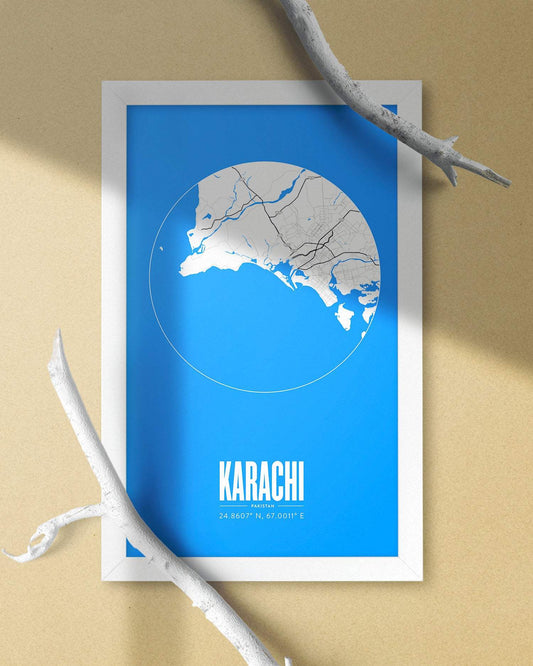 Map of Karachi - Blue vertical Mytype.store