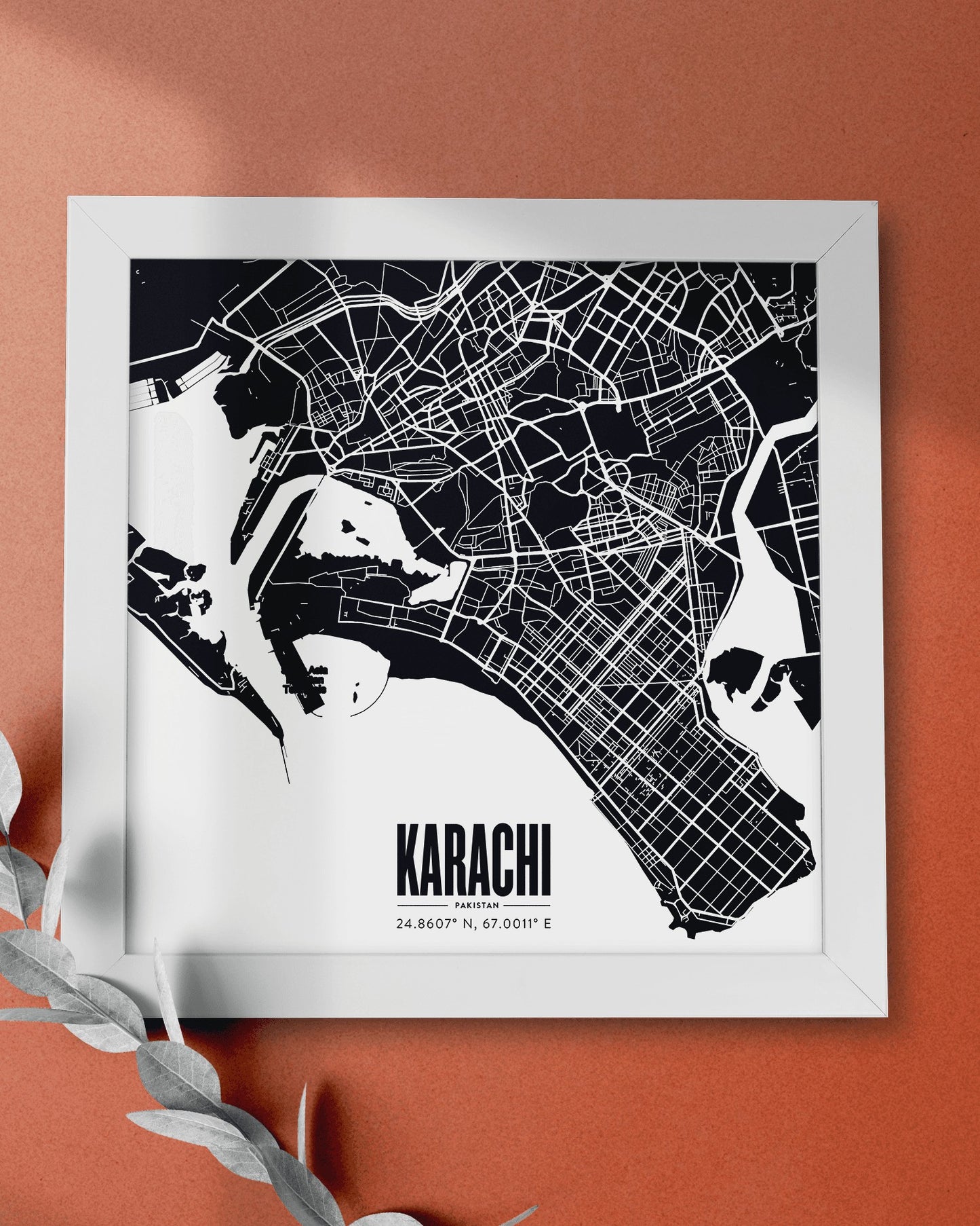 Map of Karachi - White square Mytype.store