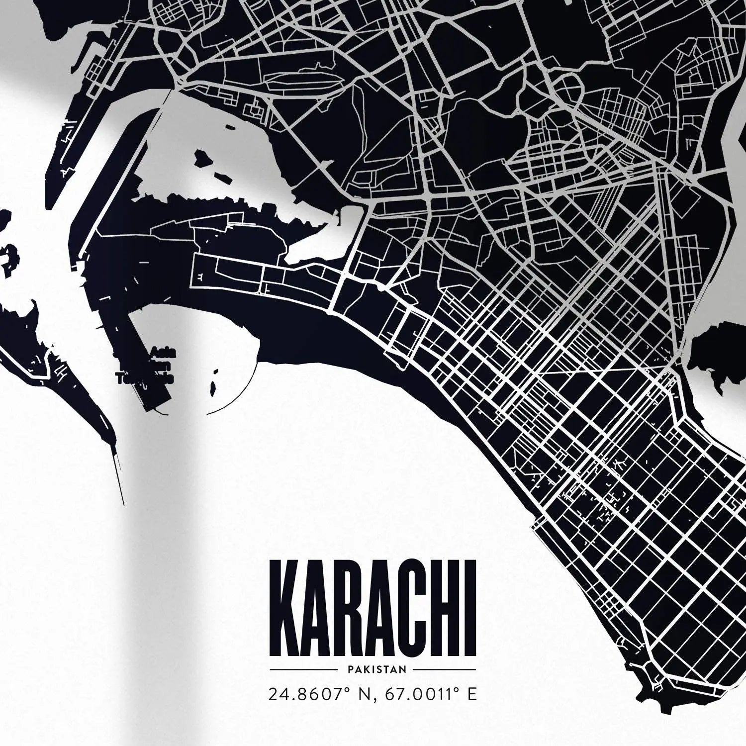 Map of Karachi - White square Mytype.store