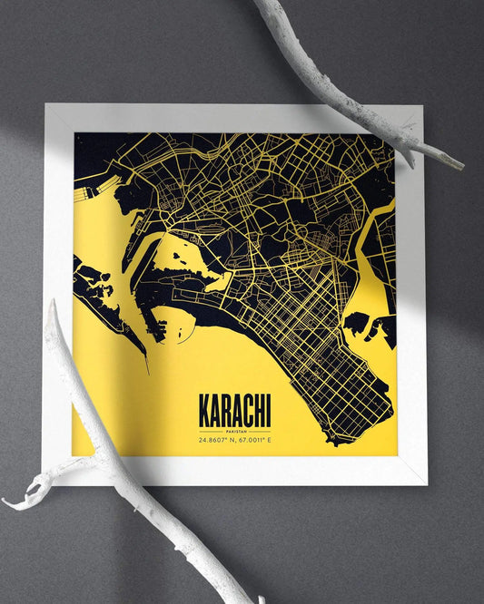 Map of Karachi - Yellow square Mytype.store