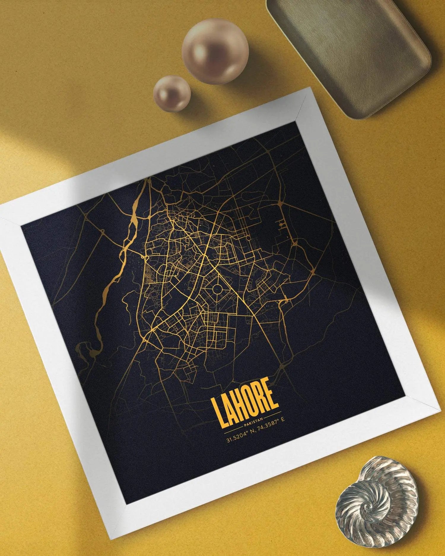 Map of Lahore - Square Black Mytype.store
