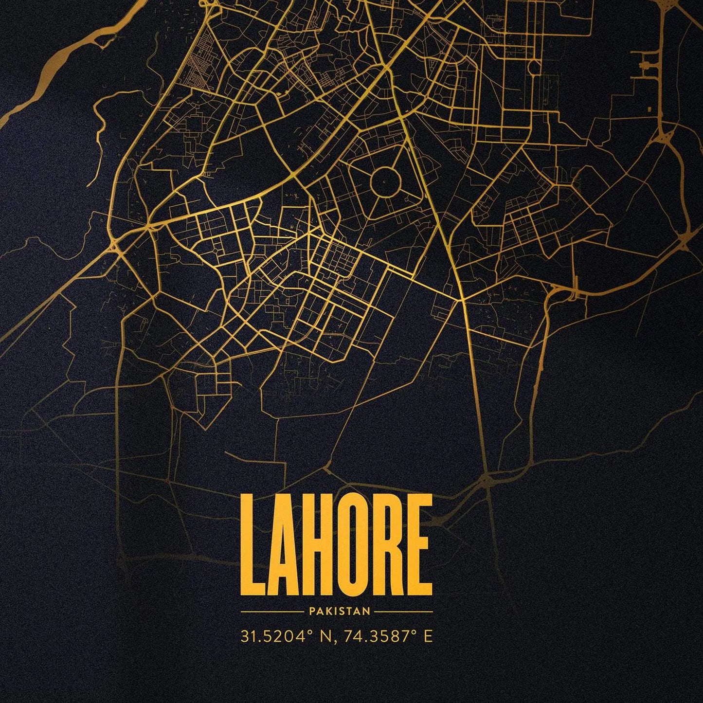 Map of Lahore - Square Black Mytype.store