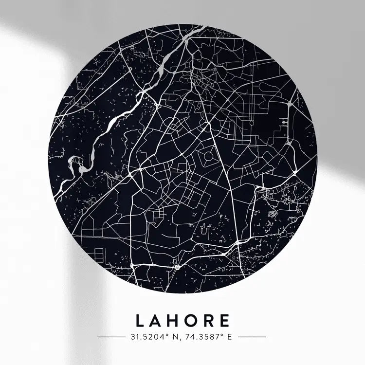 Map of Lahore - White square Mytype.store