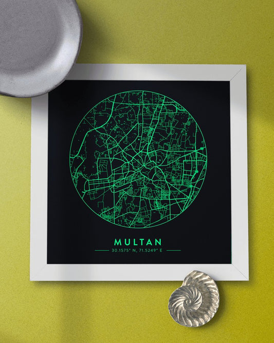 Map of Multan - Black Square Mytype.store
