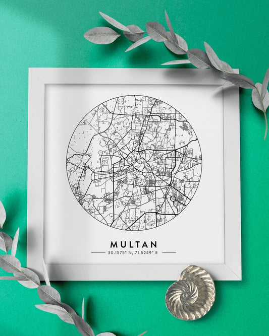 Map of Multan - White Square Mytype.store