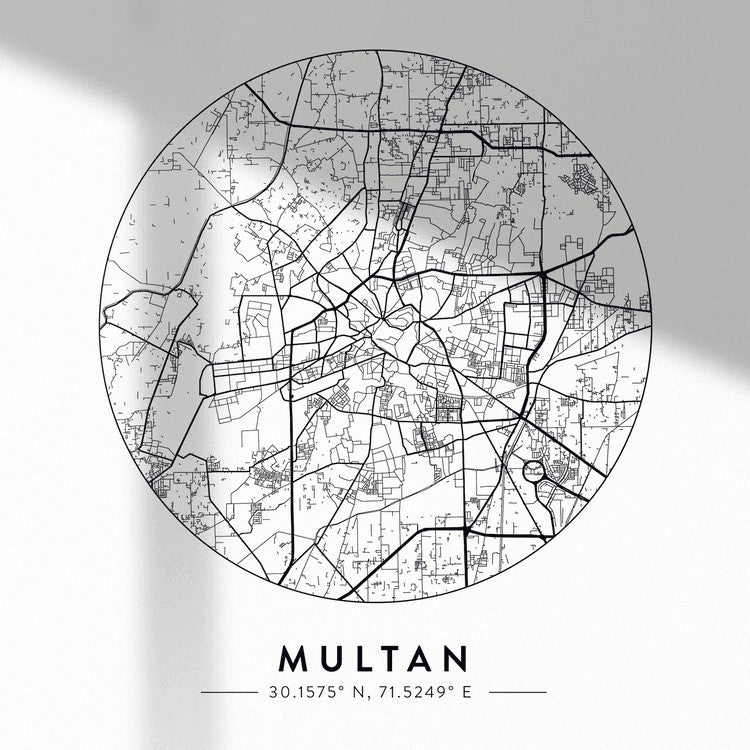 Map of Multan - White Square Mytype.store
